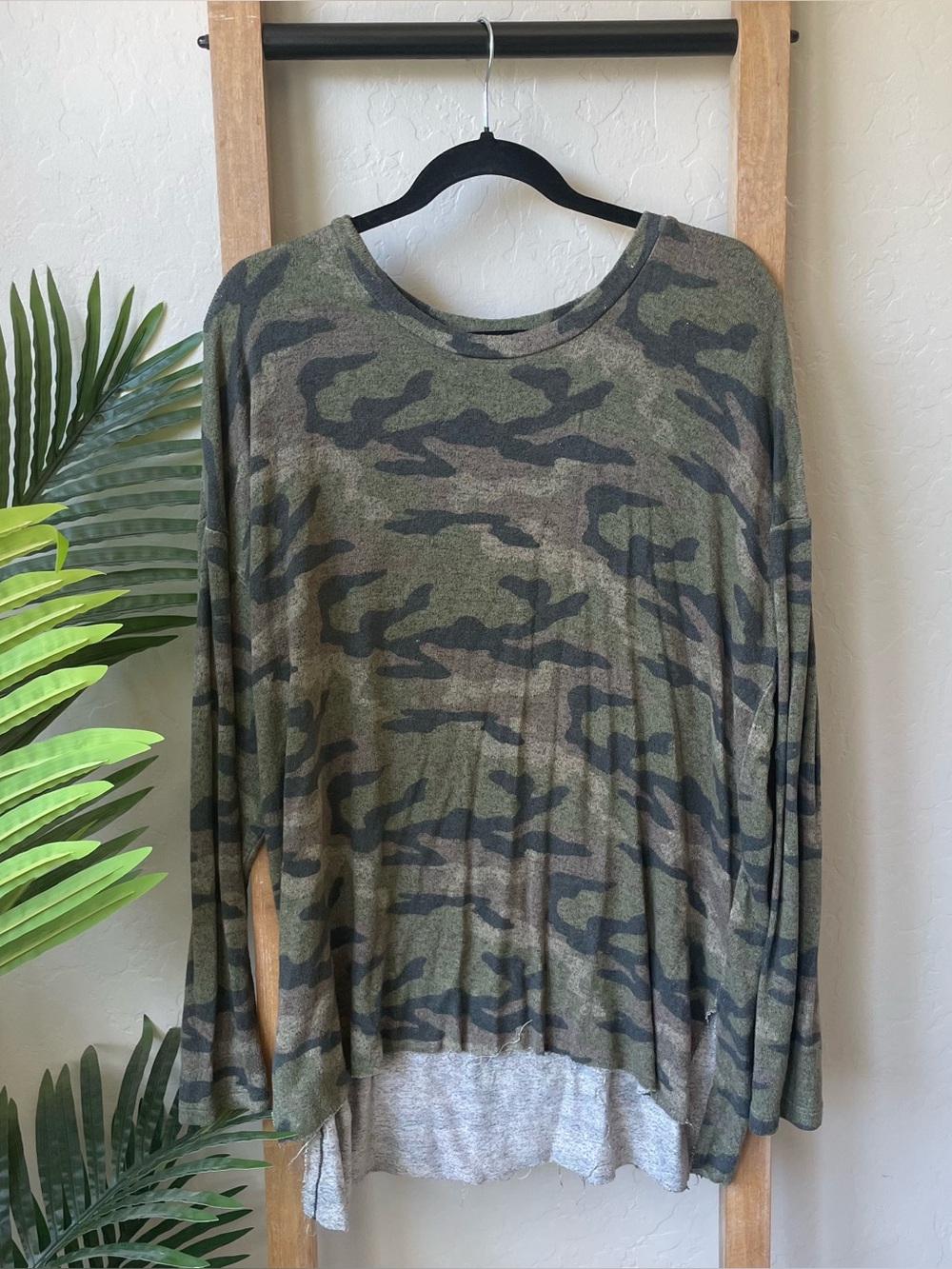 American Eagle Outfitters Soft & Sexy Plush Long Sleeve Top - Olive Camo